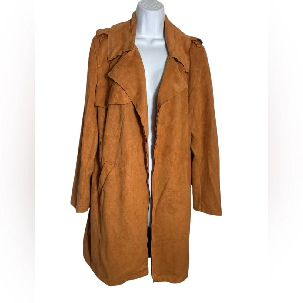 Ookie & LaLa coat size medium burnt orange faux suede trench coat jacket‎ 🧡